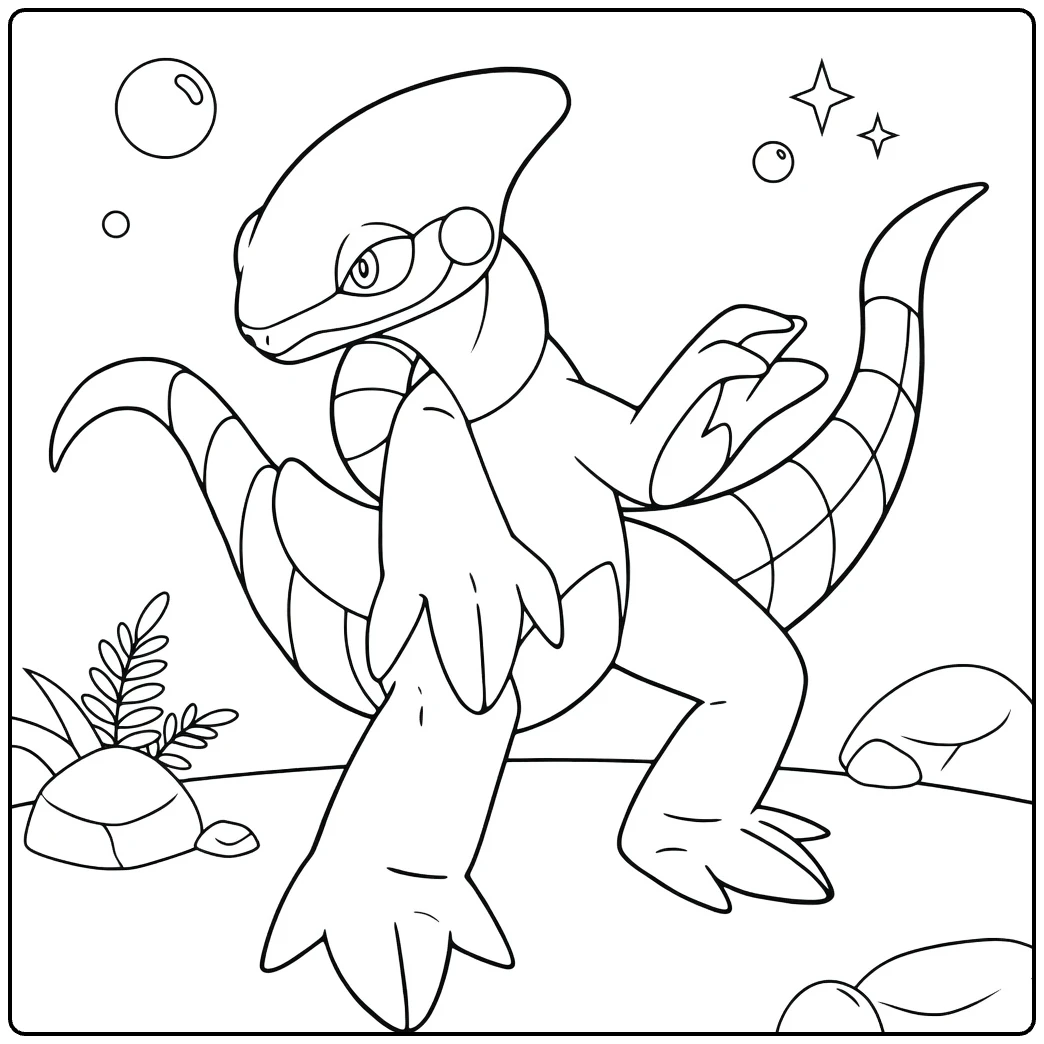 Parasaurolophus dinosaurus kleurplaat met bubbels
