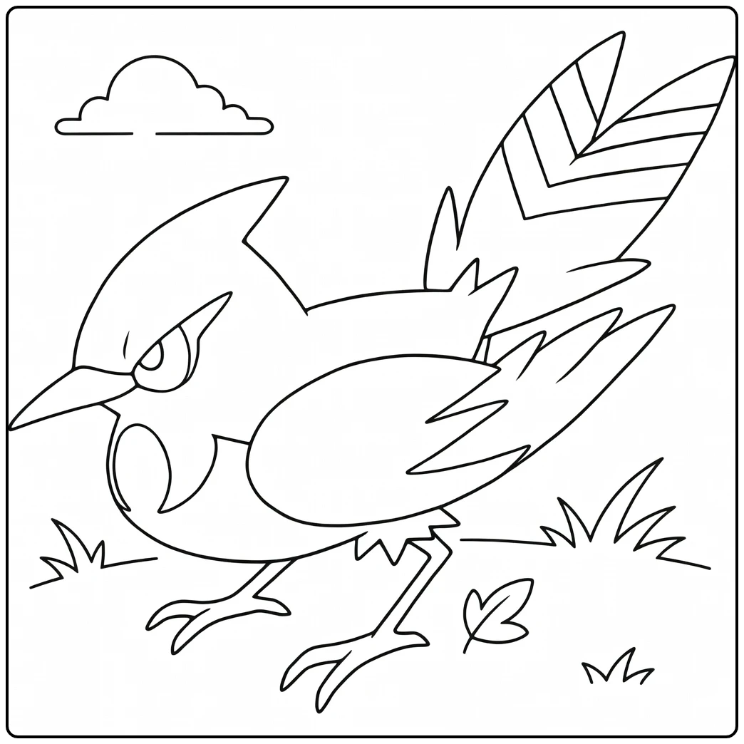Pokemon Fletchinder kleurplaat met felle blik en vleugels