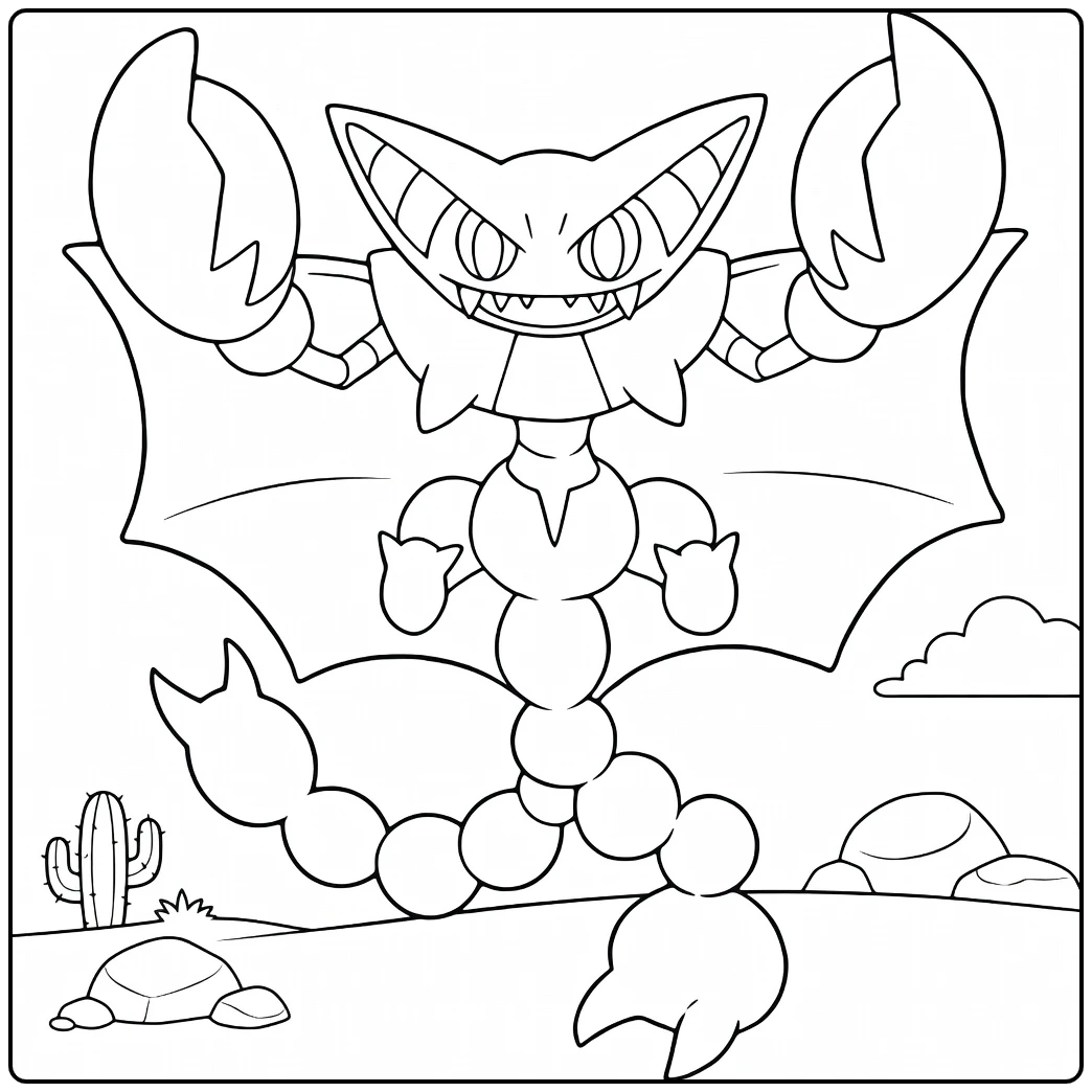 Pokemon Gliscor kleurplaat woestijn cactus wolken