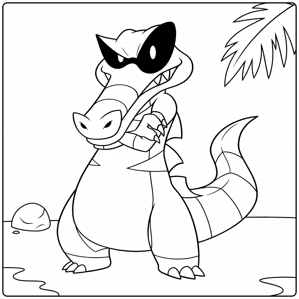 Pokemon Krookodile kleurplaat met zonnebril en Pokébal