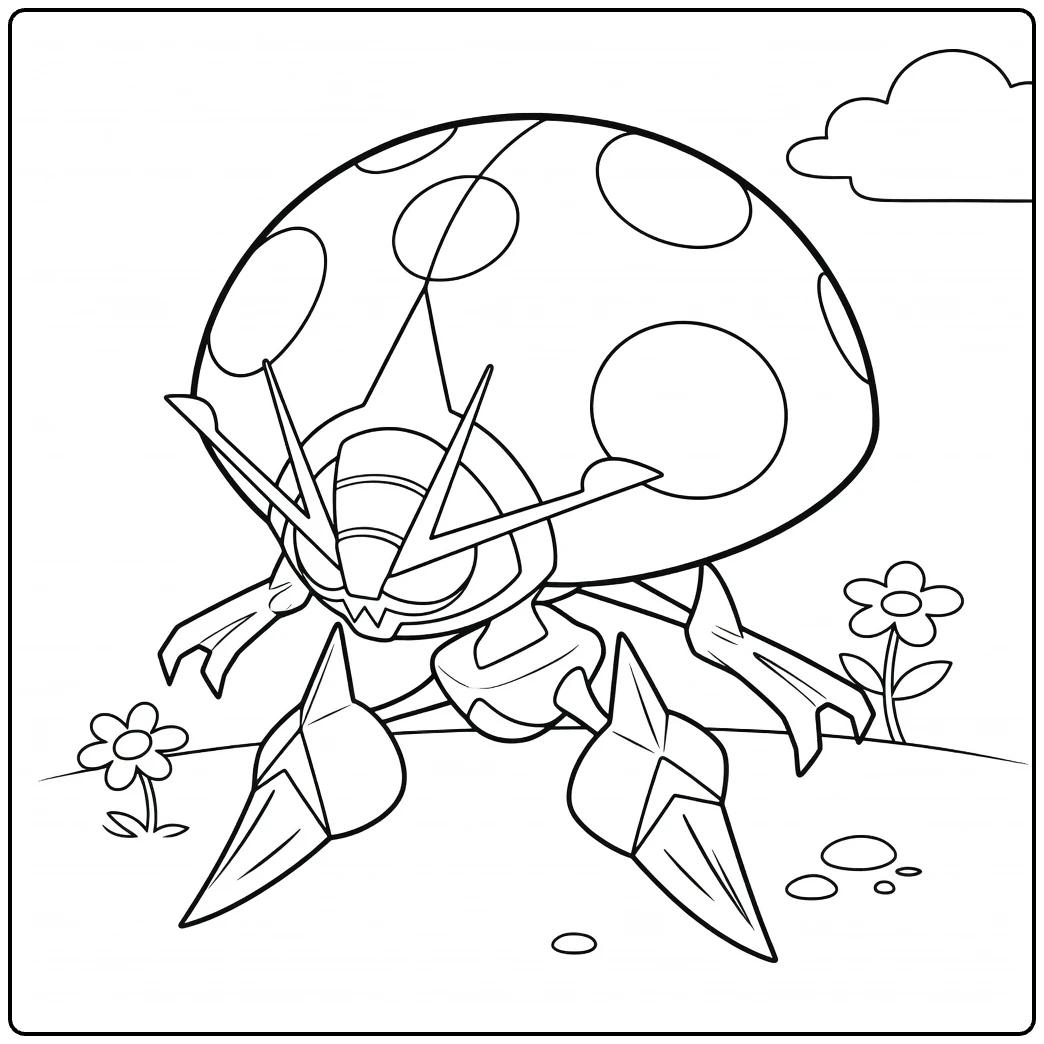 Pokemon Orbeetle kleurplaat met bloemen en wolk