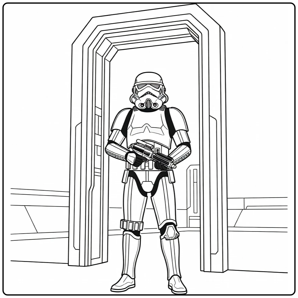 Stormtrooper kleurplaat wacht bij imperiale poort