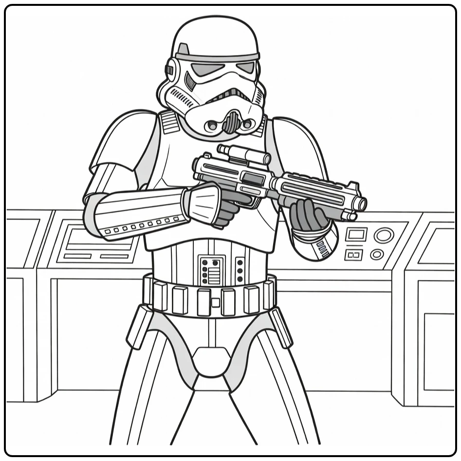 Stormtrooper kleurplaat van schietende trooper zijwaarts