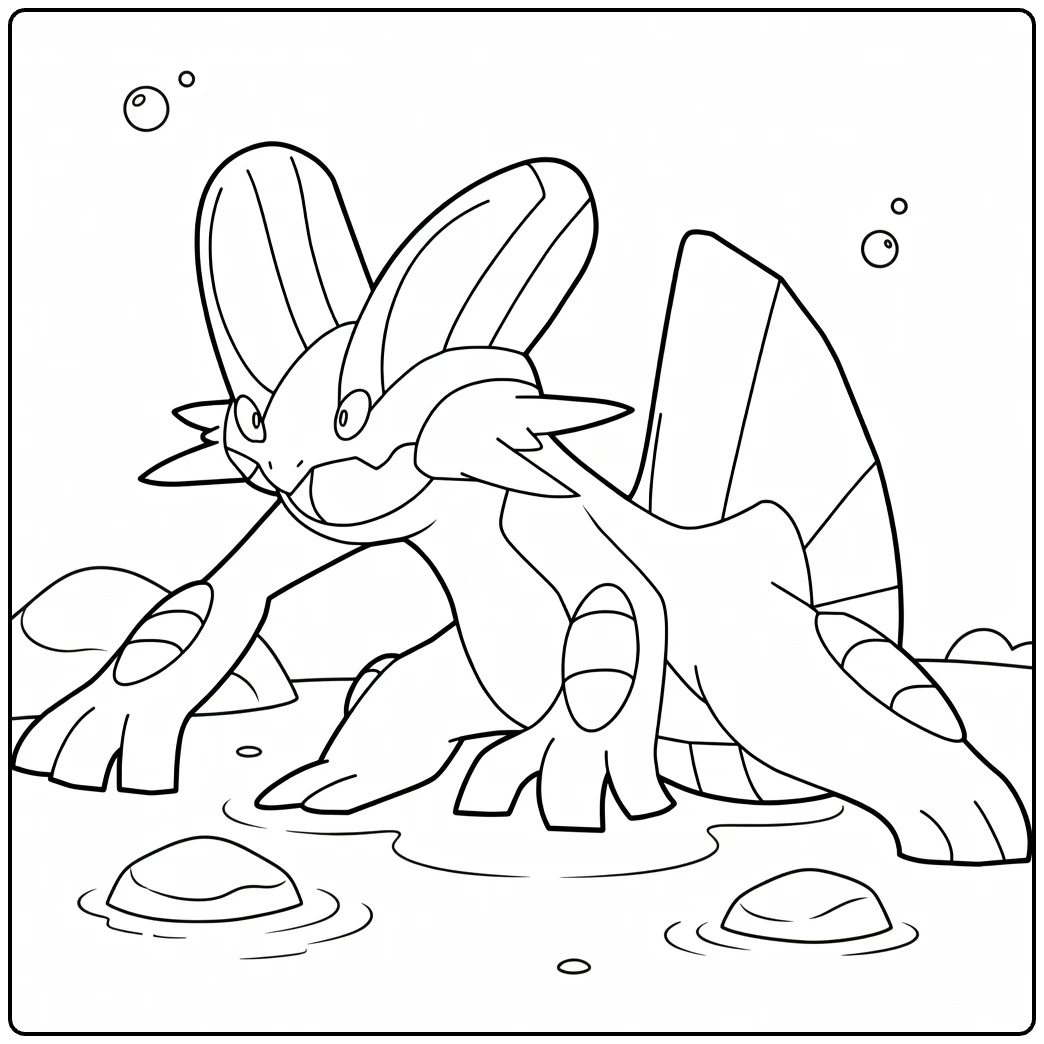 Swampert Water Pokemon Kleurplaat in ondiep water