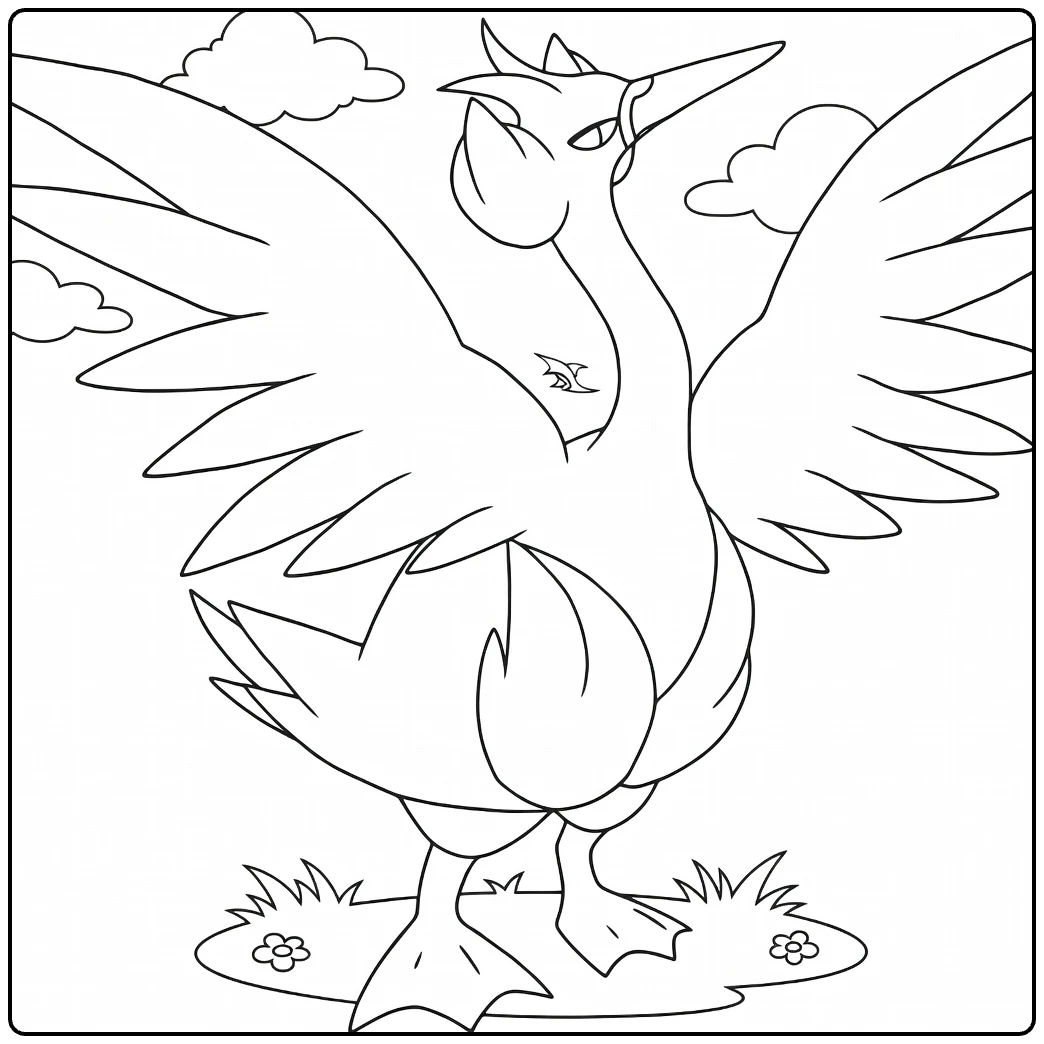 Swanna Water Pokemon Kleurplaat met vleugels en wolken