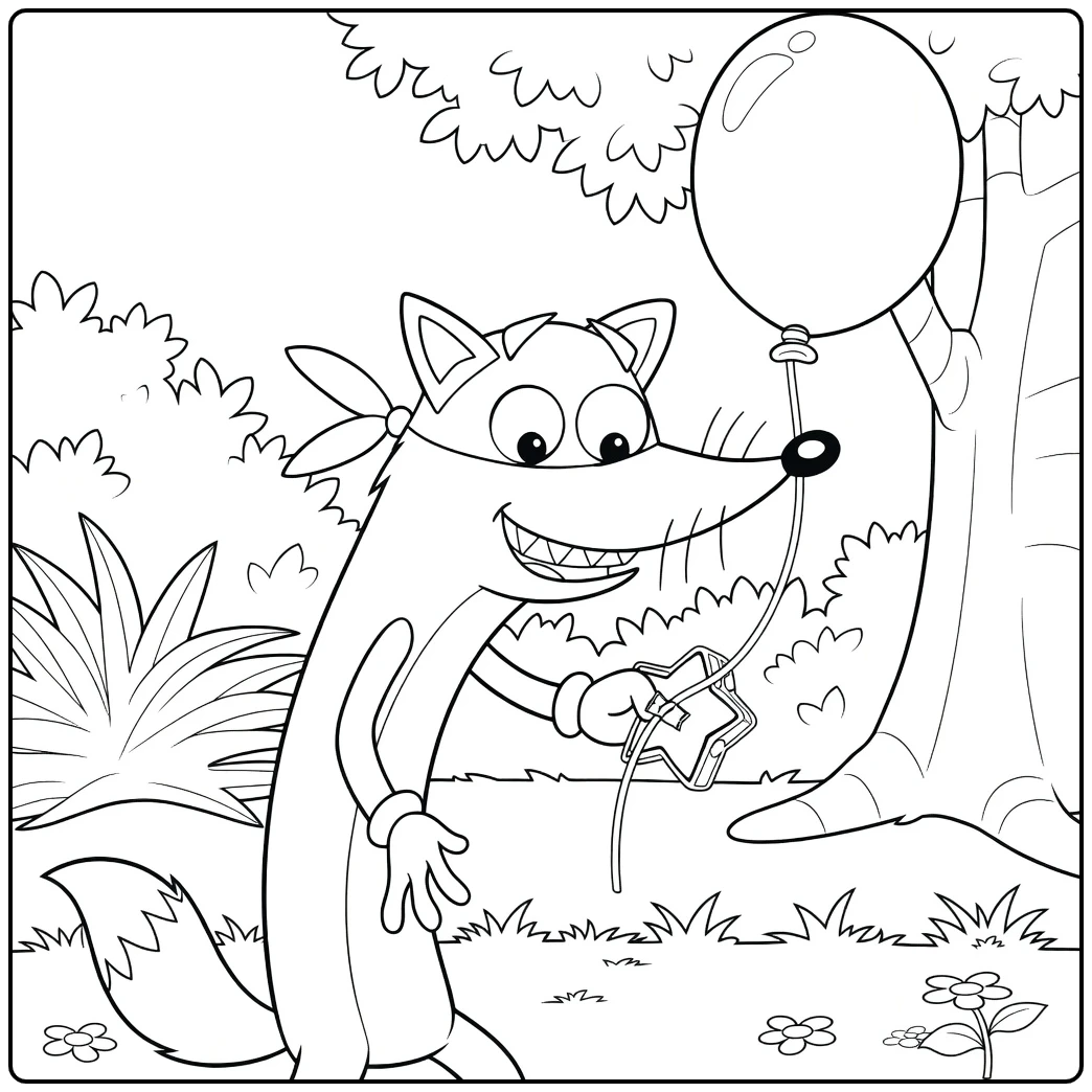 Swiper Dora Kleurplaat: vos met ballon en ster