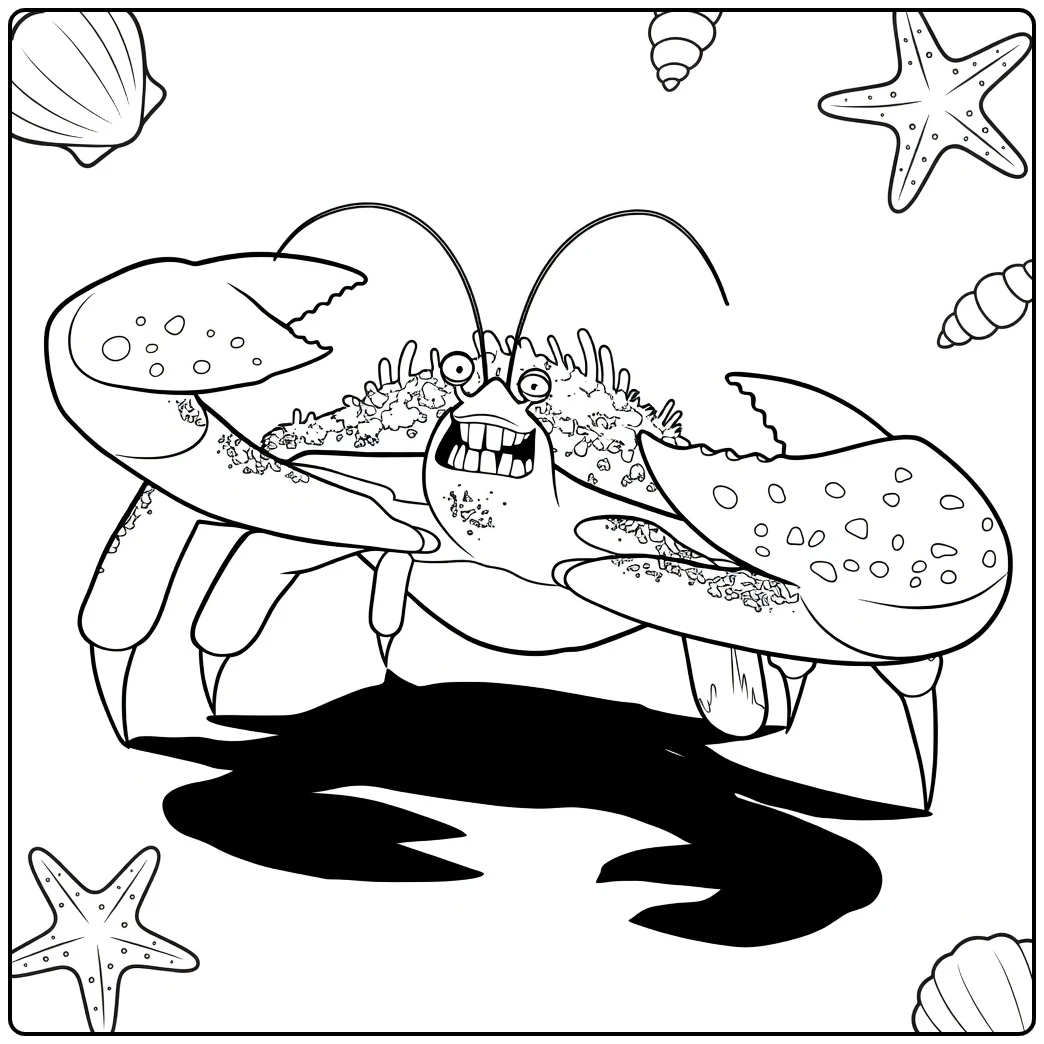 Tamatoa Kleurplaat grijnzende krab met opgeheven scharen