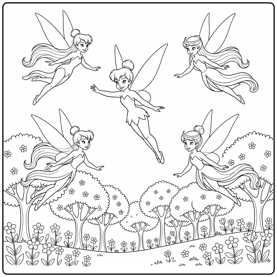 tinkerbell kleurplaat Tinkerbell en feeën boven Pixie Hollow