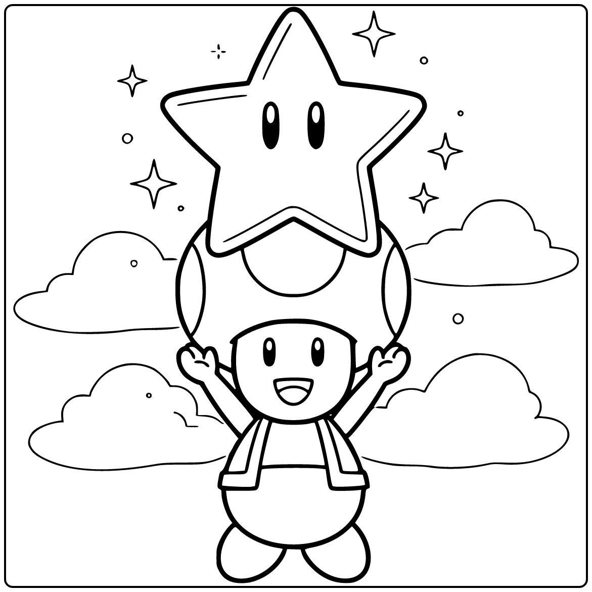 toad mario kleurplaat: Toad houdt ster boven zijn hoofd