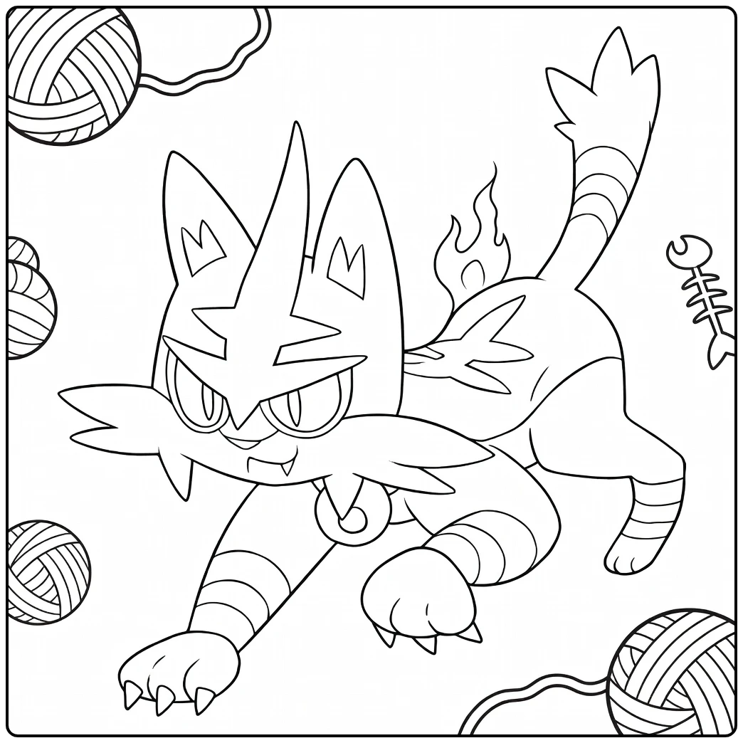 Torracat pokemon vuur kleurplaat hurkend springend met poten