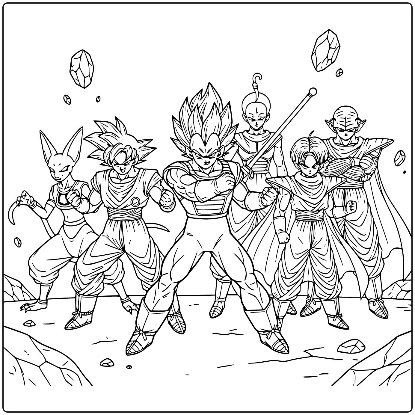 Vegeta kleurplaat: goddelijke transformatie krachtige pose