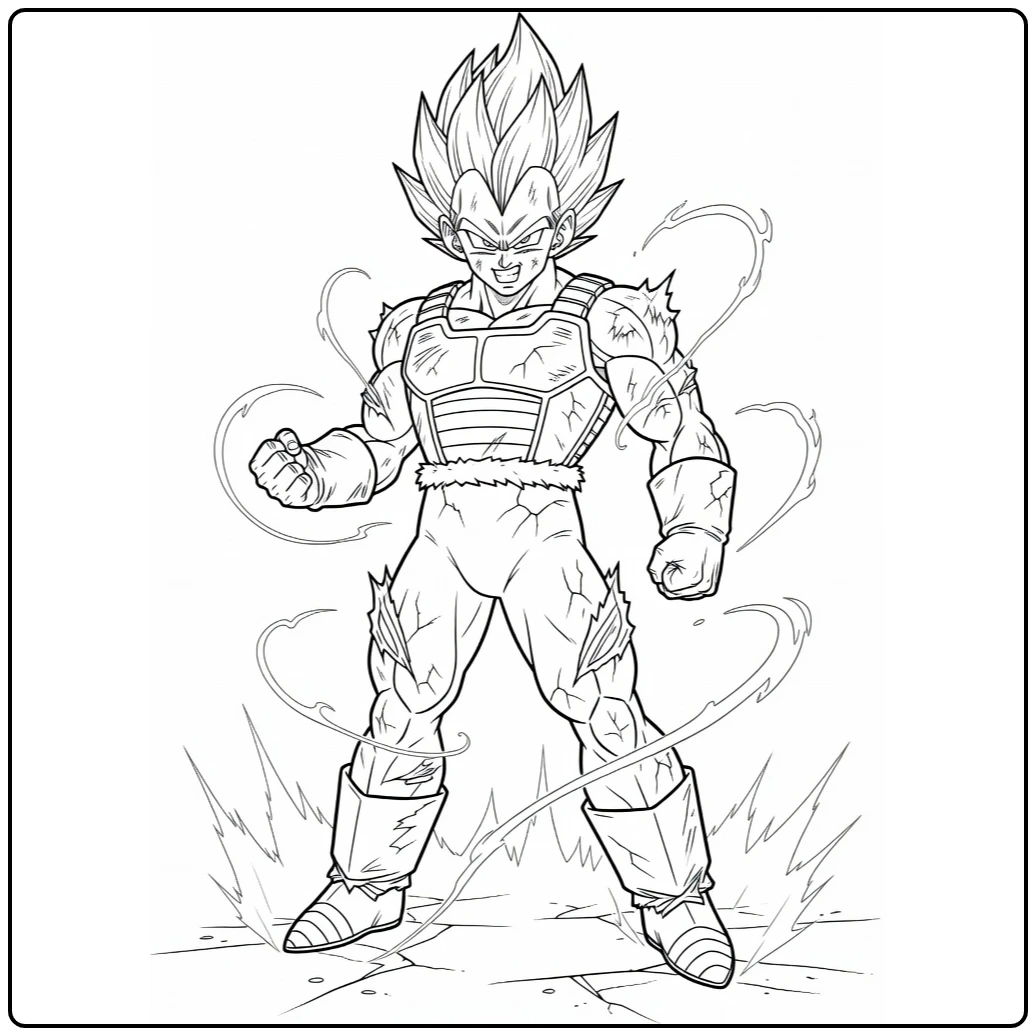 Vegeta kleurplaat Ultra Ego vorm felle grijns pantser
