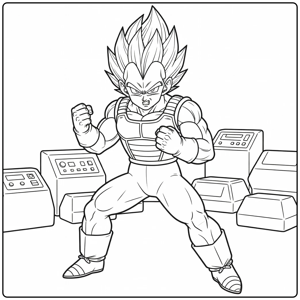 Vegeta kleurplaat: trainende Vegeta in zwaartekrachtkamer