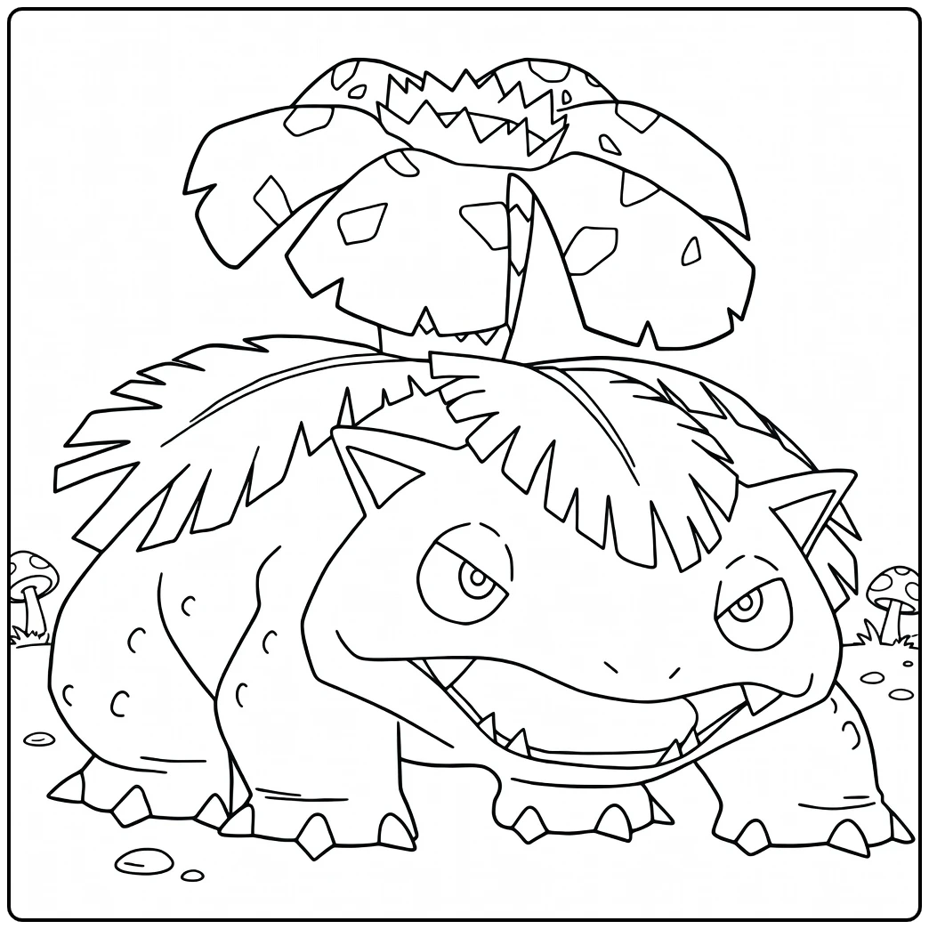 Venusaur Kleurplaat: boze Pokémon met bloemrug
