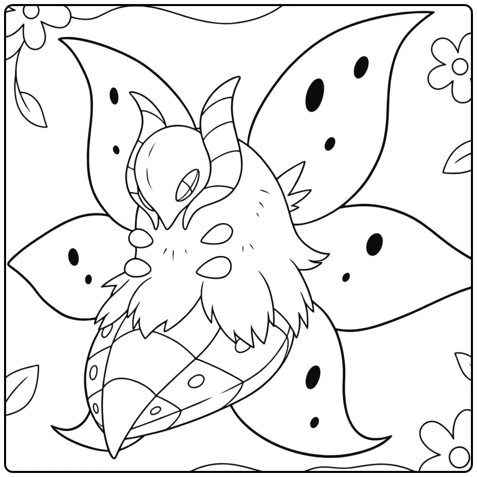 Volcarona pokemon vuur kleurplaat met gespreide vleugels