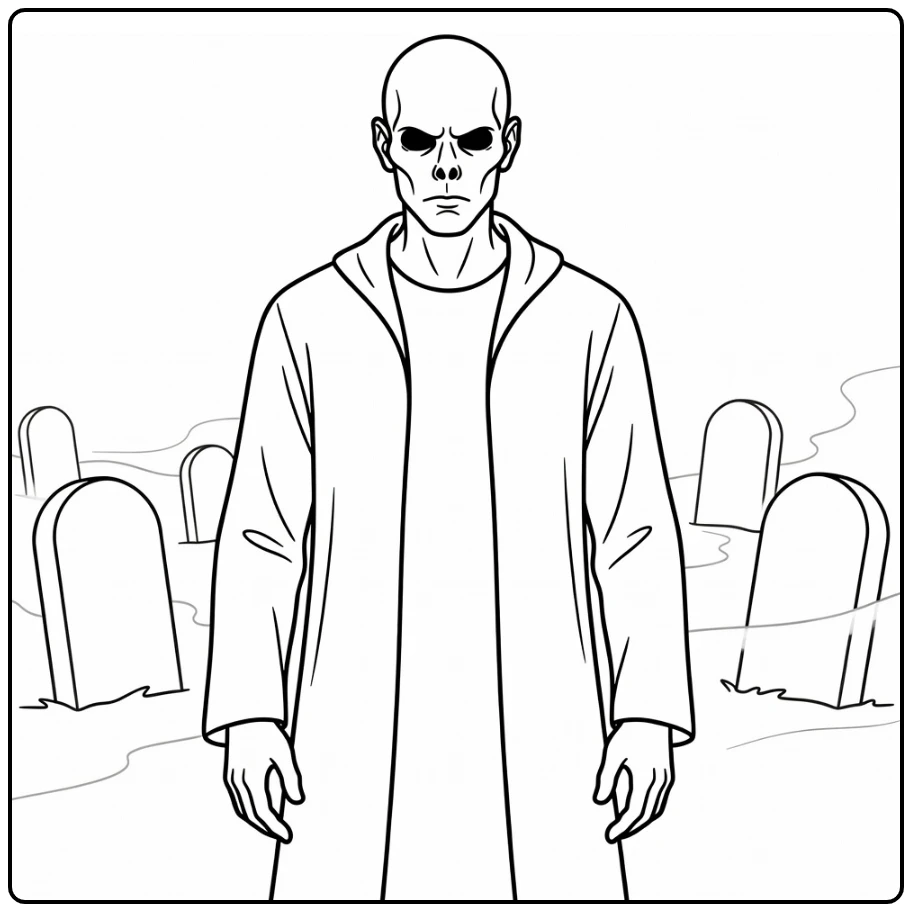 Voldemort Harry Potter Kleurplaat in mistig kerkhof