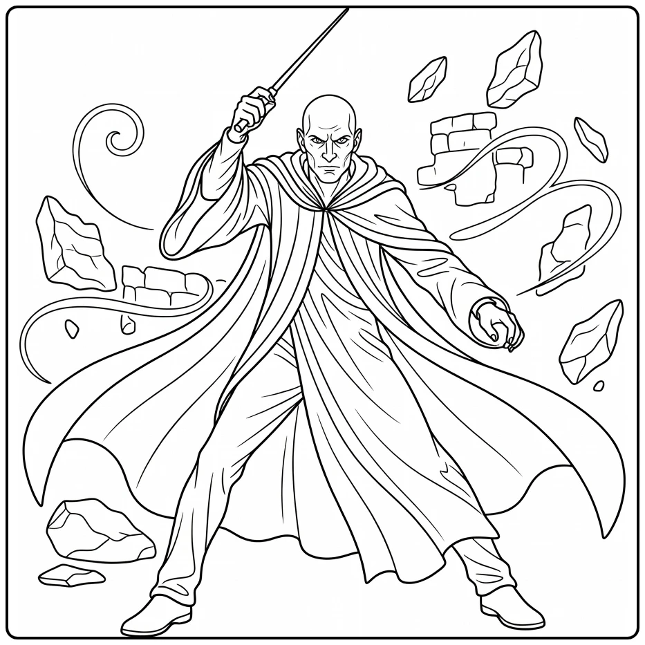 Voldemort Harry Potter Kleurplaat in duel met toverstaf