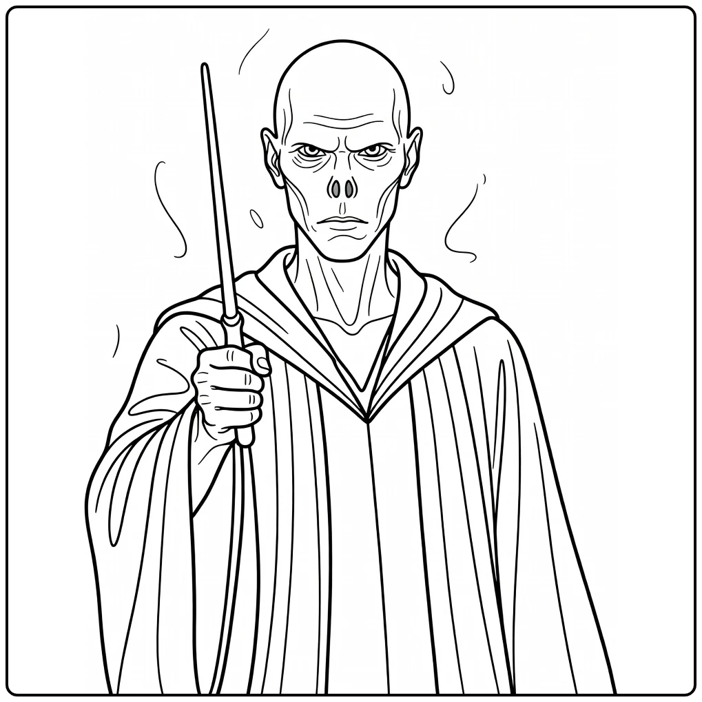 Voldemort Harry Potter Kleurplaat intense tovenaar met staf
