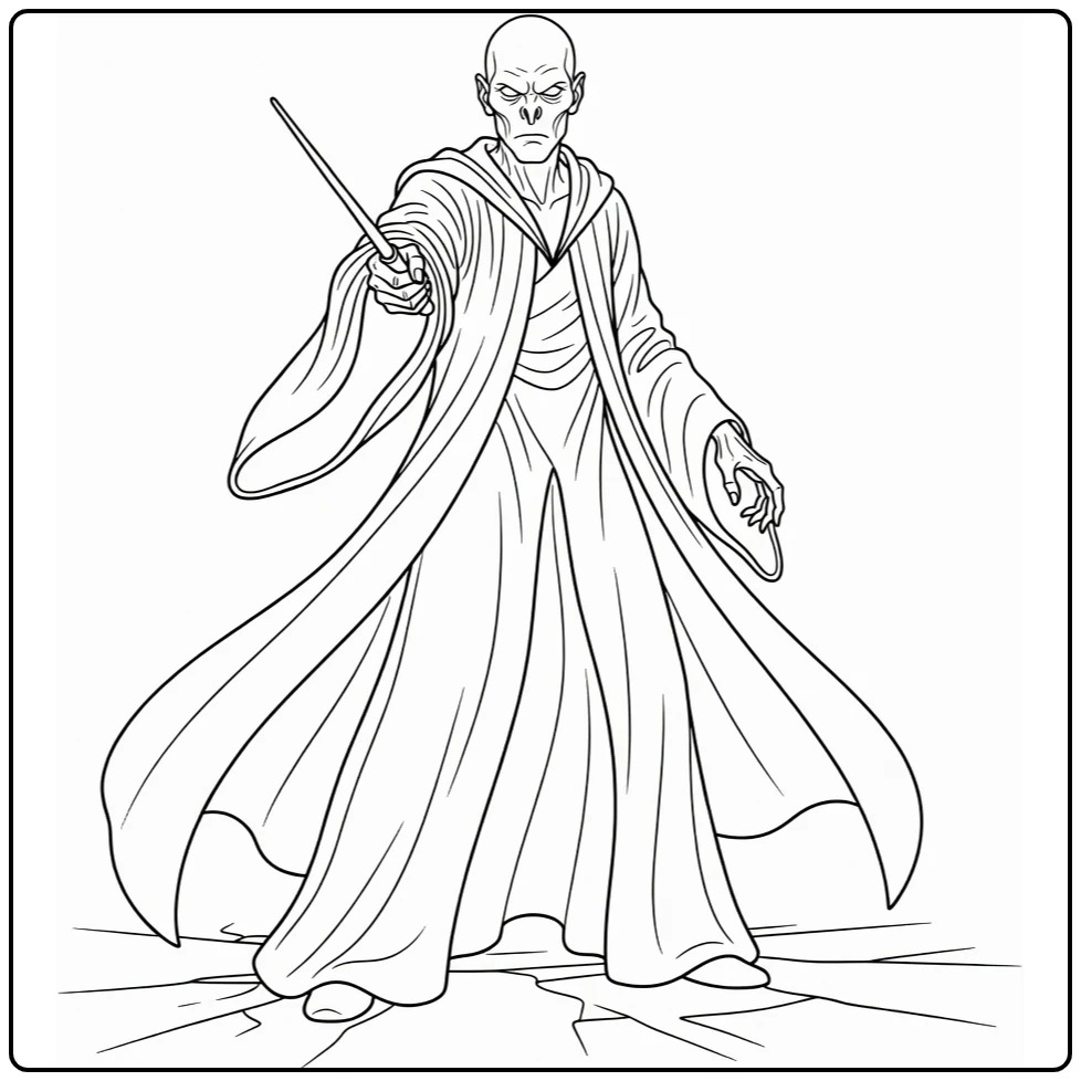 Voldemort Harry Potter Kleurplaat met uitgestrekte toverstaf