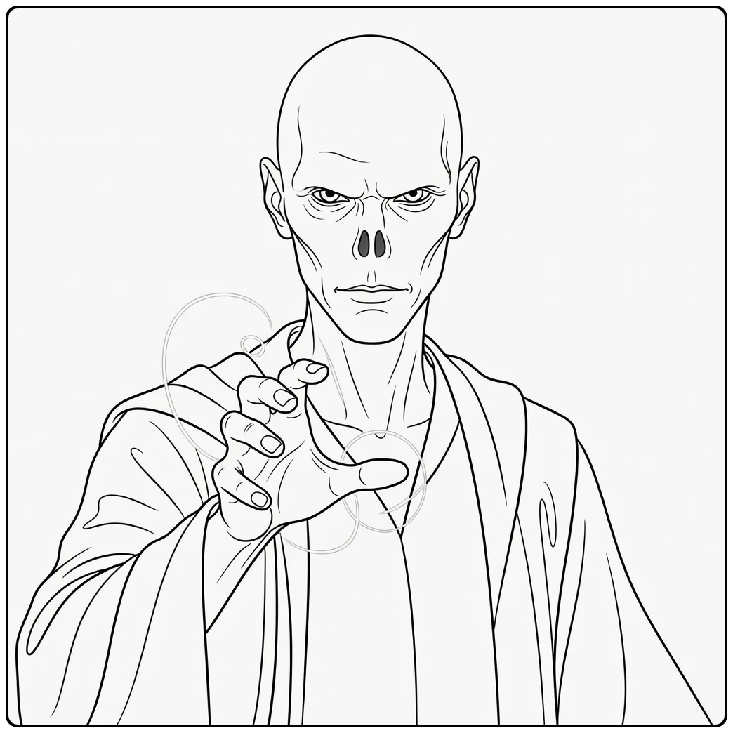 Voldemort Harry Potter Kleurplaat: spreuk met hand