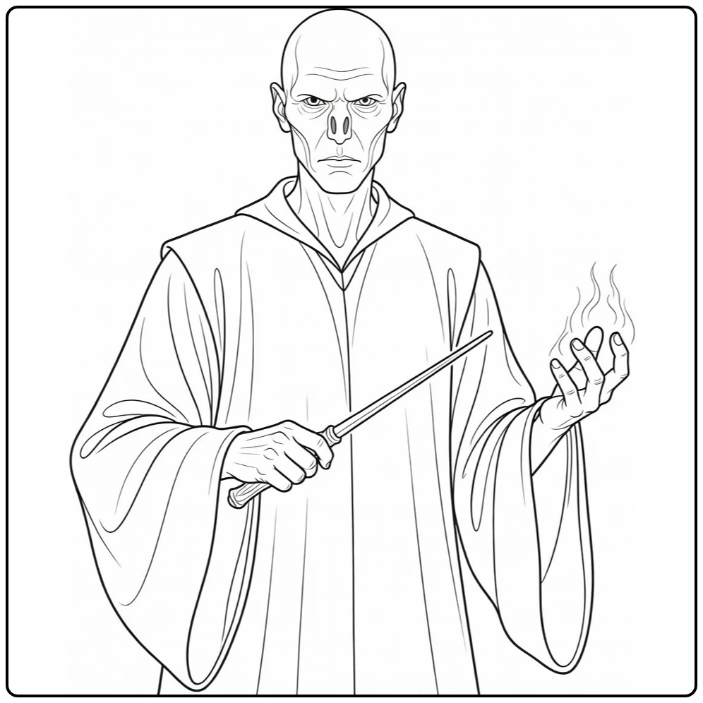 Voldemort Harry Potter Kleurplaat met toverstaf en donkere magie