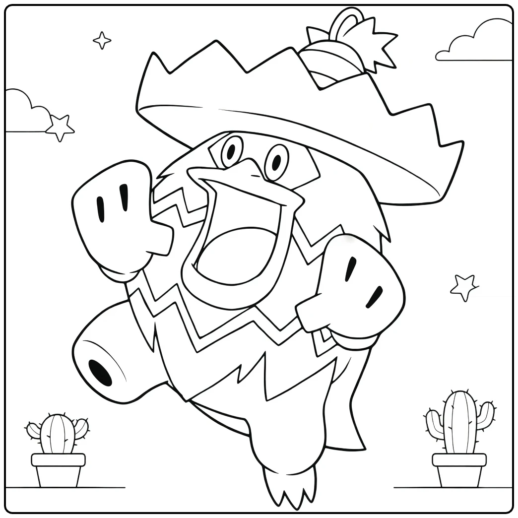 Ludicolo Water Pokemon Kleurplaat met sombrero en cactussen