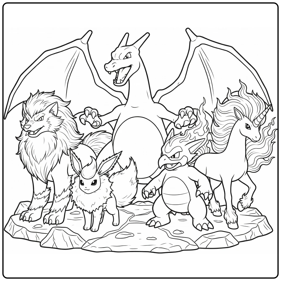 Vuur Pokemon Kleurplaat Charizard Arcanine Flareon Magmar
