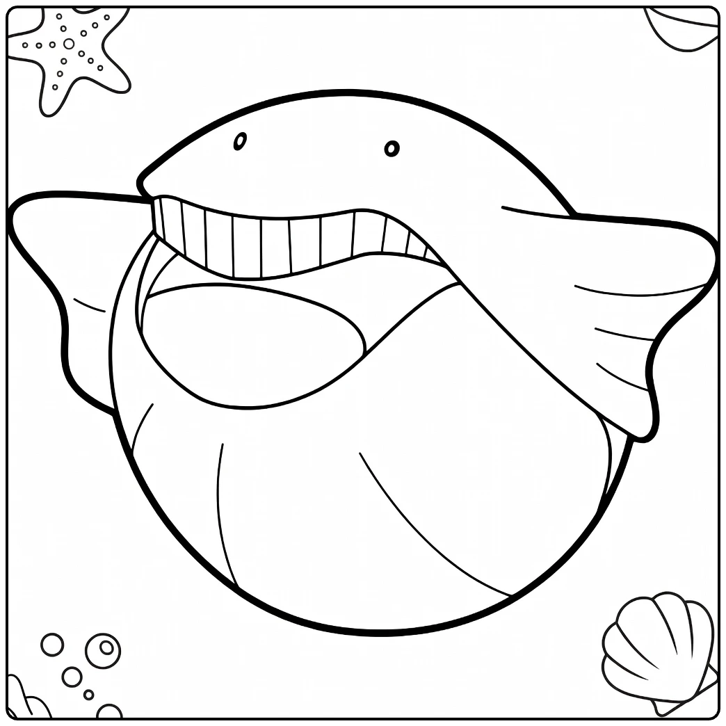 Wailmer Water Pokemon Kleurplaat met lachende walvis en zee