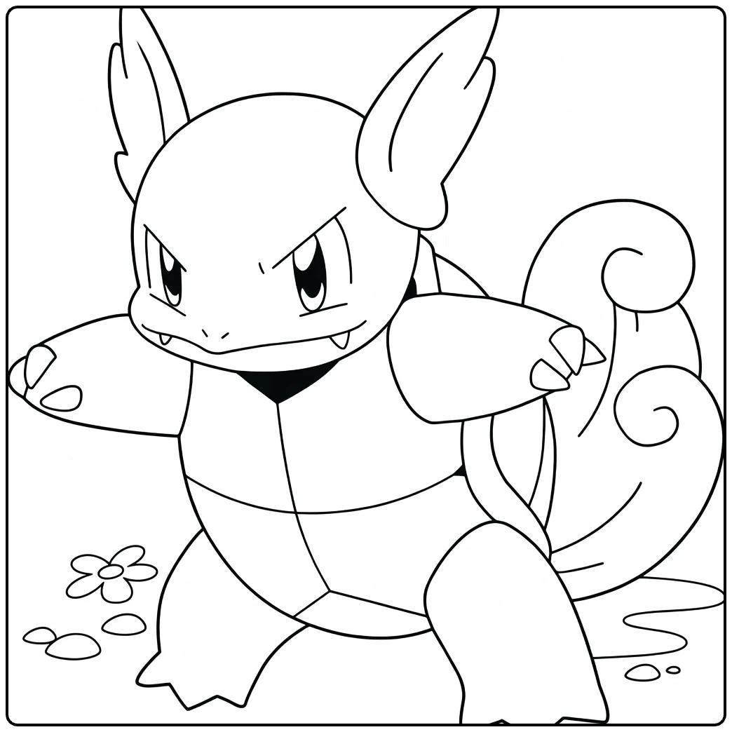 Wartortle Water Pokemon Kleurplaat in actiepose