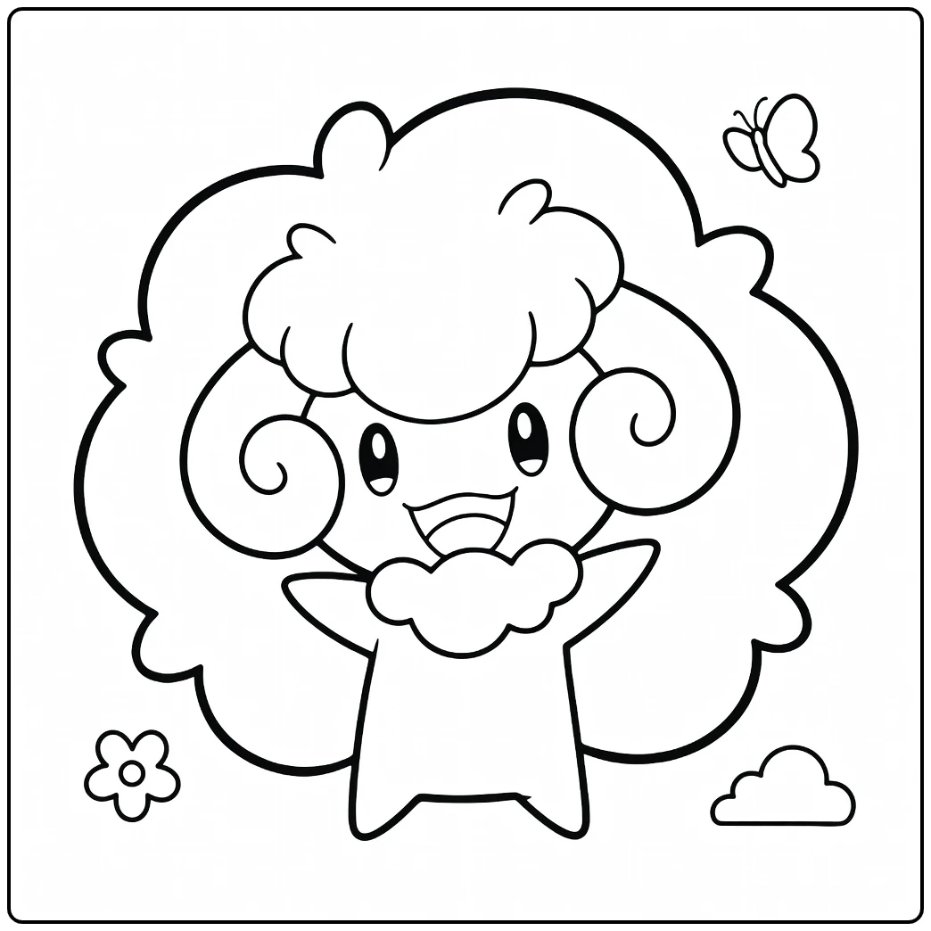 Whimsicott Kleurplaat schattige Pokémon met vlinder
