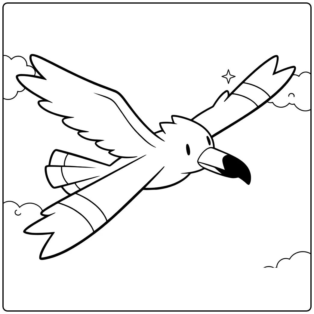 Wingull Water Pokemon Kleurplaat vliegend met wolken