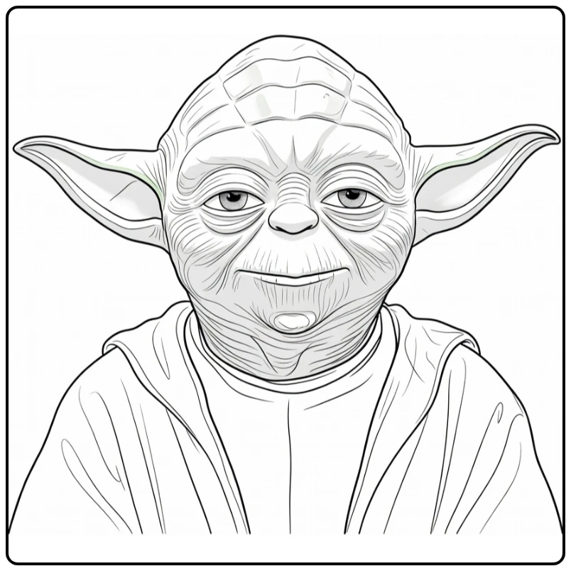 Yoda kleurplaat portret met grote oren en wijze ogen