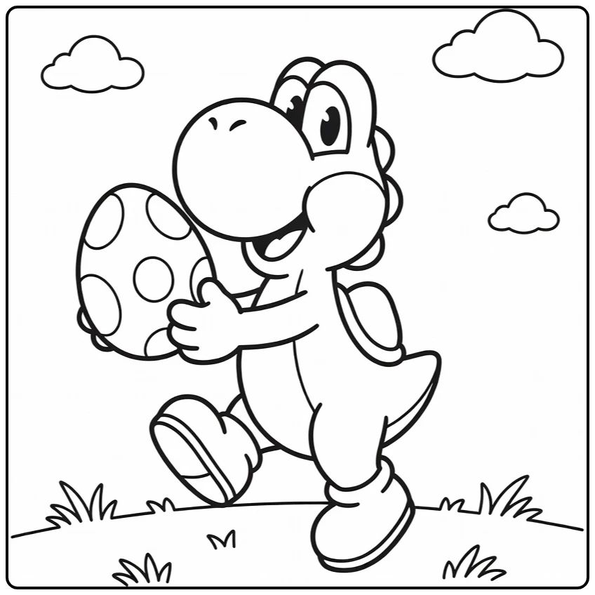 Yoshi kleurplaat: Yoshi met groot gevlekt ei