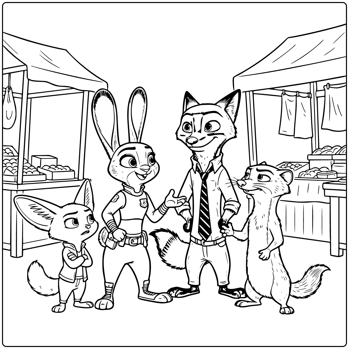 Zootropolis kleurplaat Judy Hopps Nick Wilde Finnick Duke