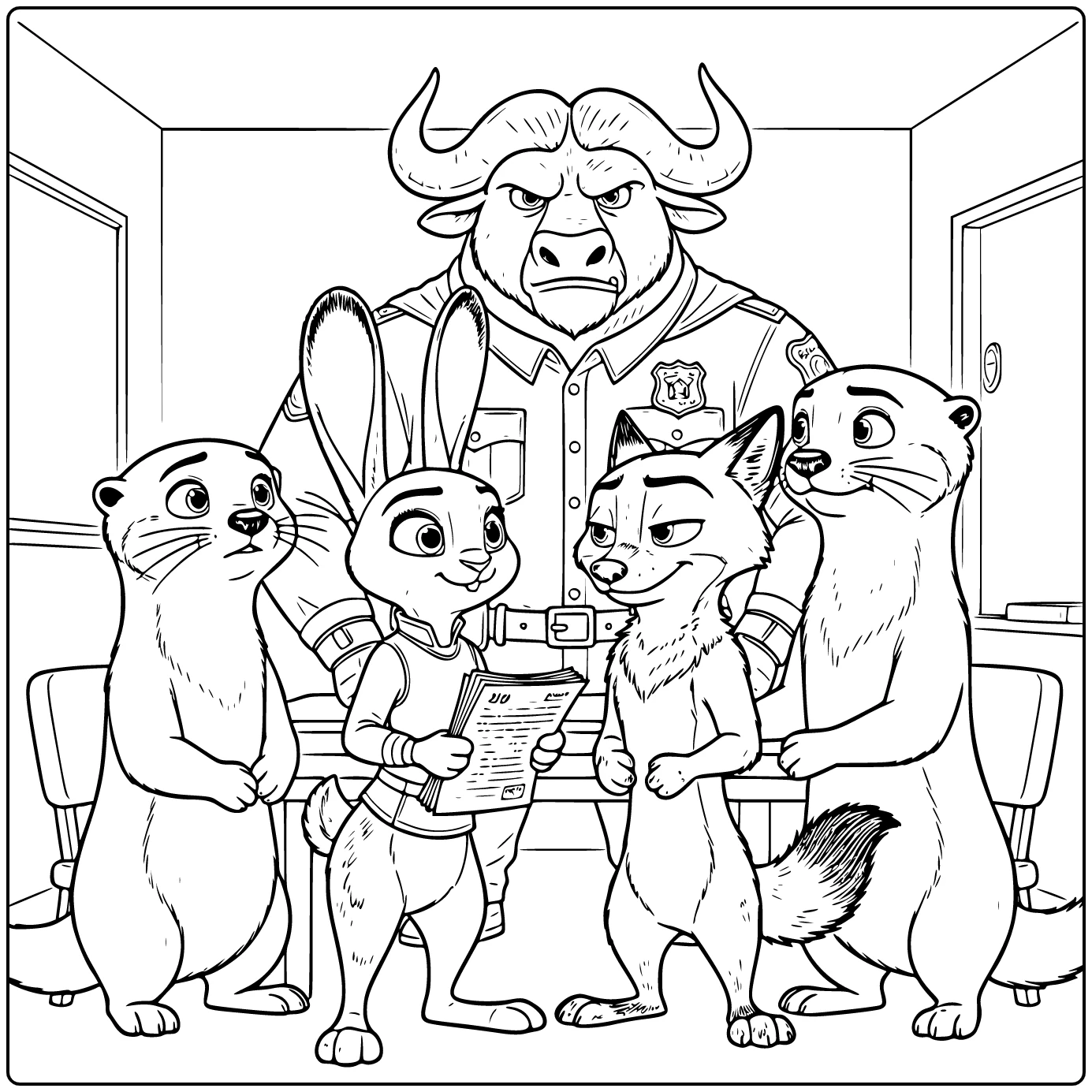 Zootropolis kleurplaat Judy Hopps Nick Wilde Ottertons Bogo