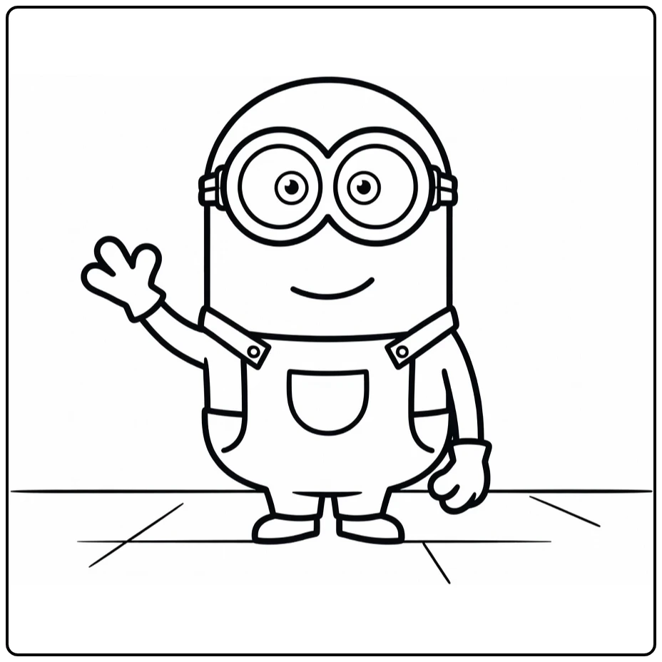 minion makkelijk kleurplaat: zwaaiende Minion met goggles