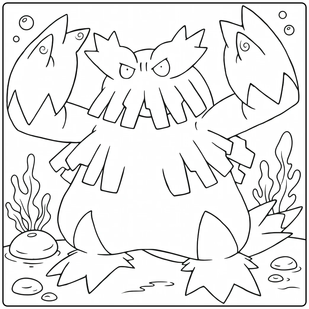 Abomasnow kleurplaat: boze Pokémon met klauwen en zeewier
