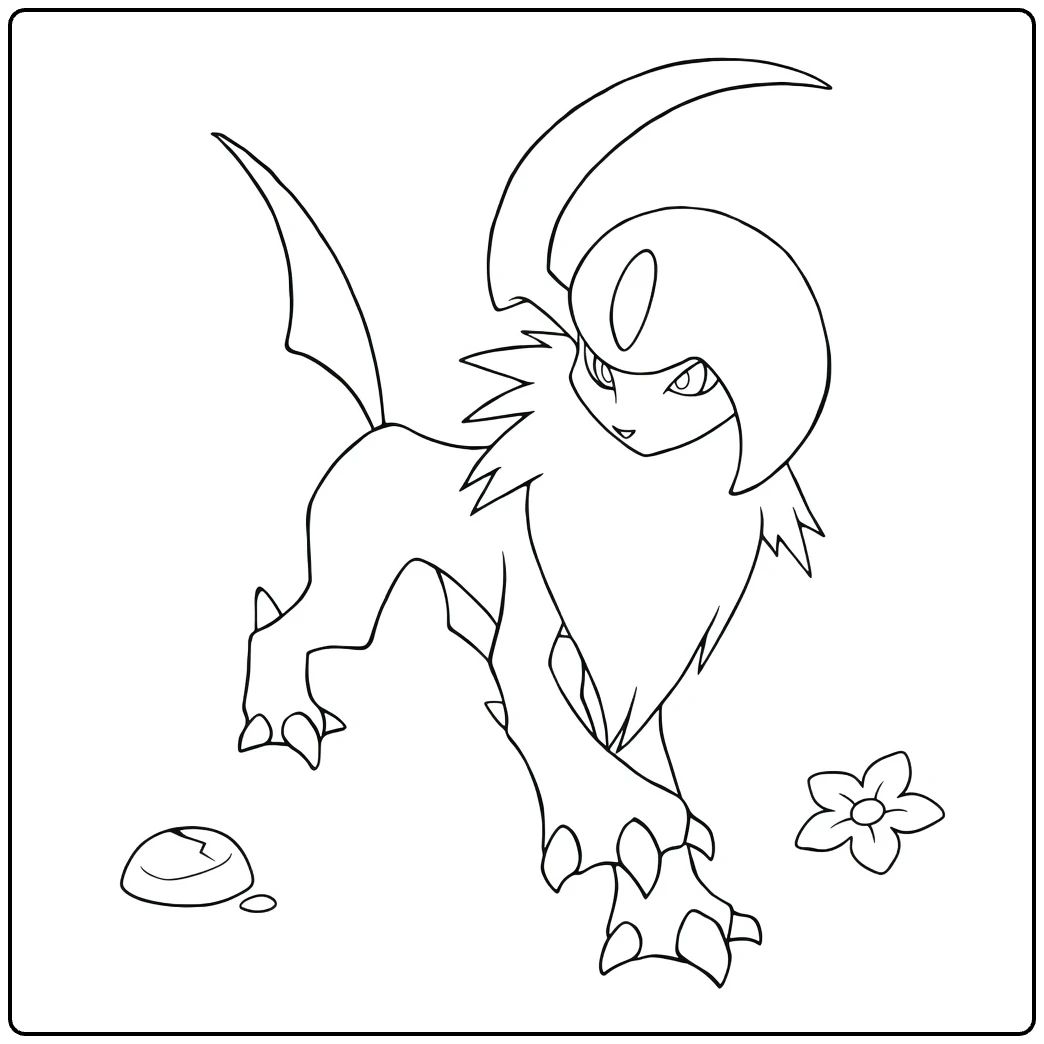 Absol Kleurplaat: stoere Pokémon bij gebroken ei