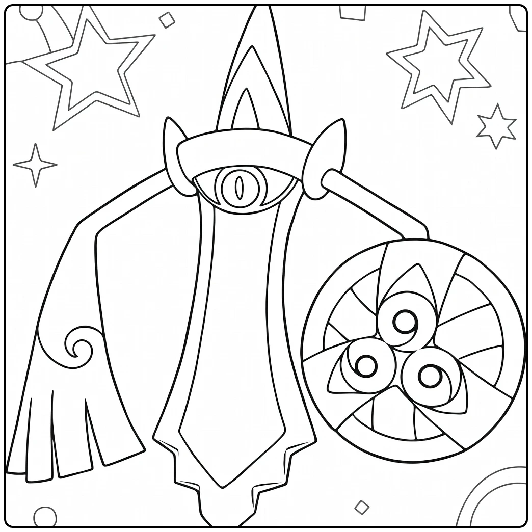Aegislash Blade Forme kleurplaat met zwaard en schild