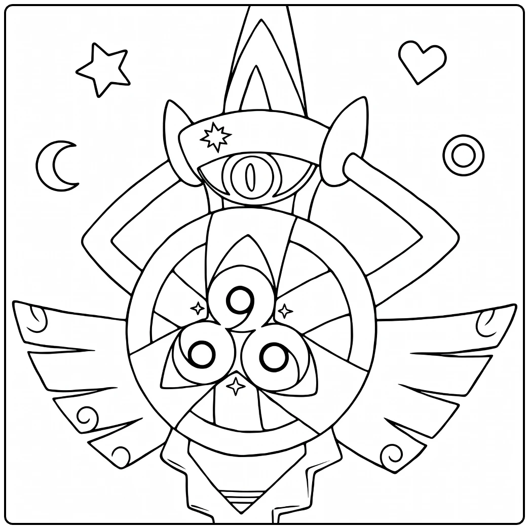 Aegislash Shield Forme kleurplaat met maan en sterren