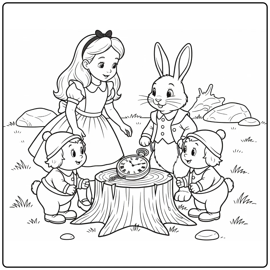 Alice in Wonderland kleurplaat Alice Witte Konijn Tweedles