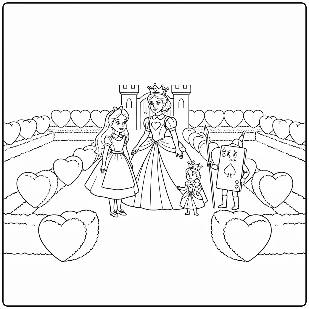 Alice in Wonderland: Alice met Koningin van Harten en soldaat