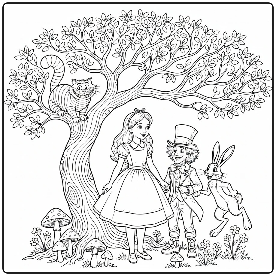 Alice in Wonderland: Alice, Cheshirekat, Hoedenmaker en Haas