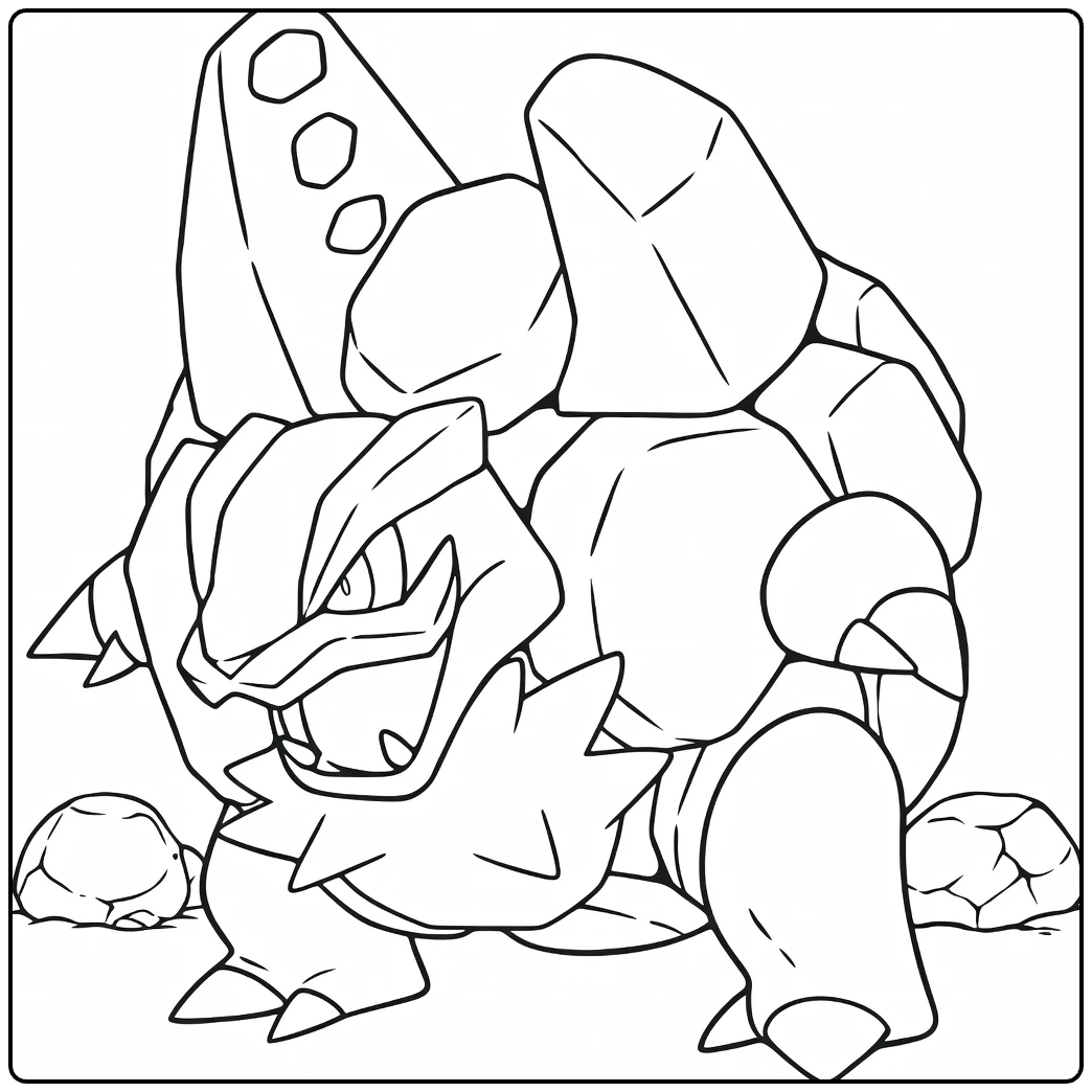 Alolan Golem kleurplaat: rotsige Alola Pokémon met kristallen