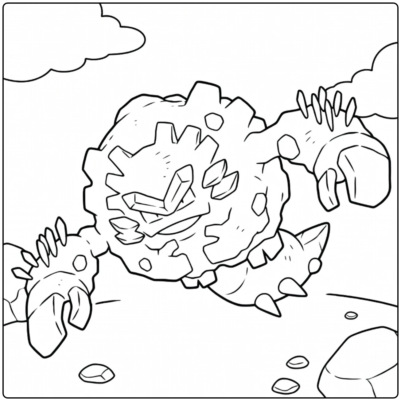 Alolan Graveler kleurplaat: boze rots-Pokémon met 4 armen