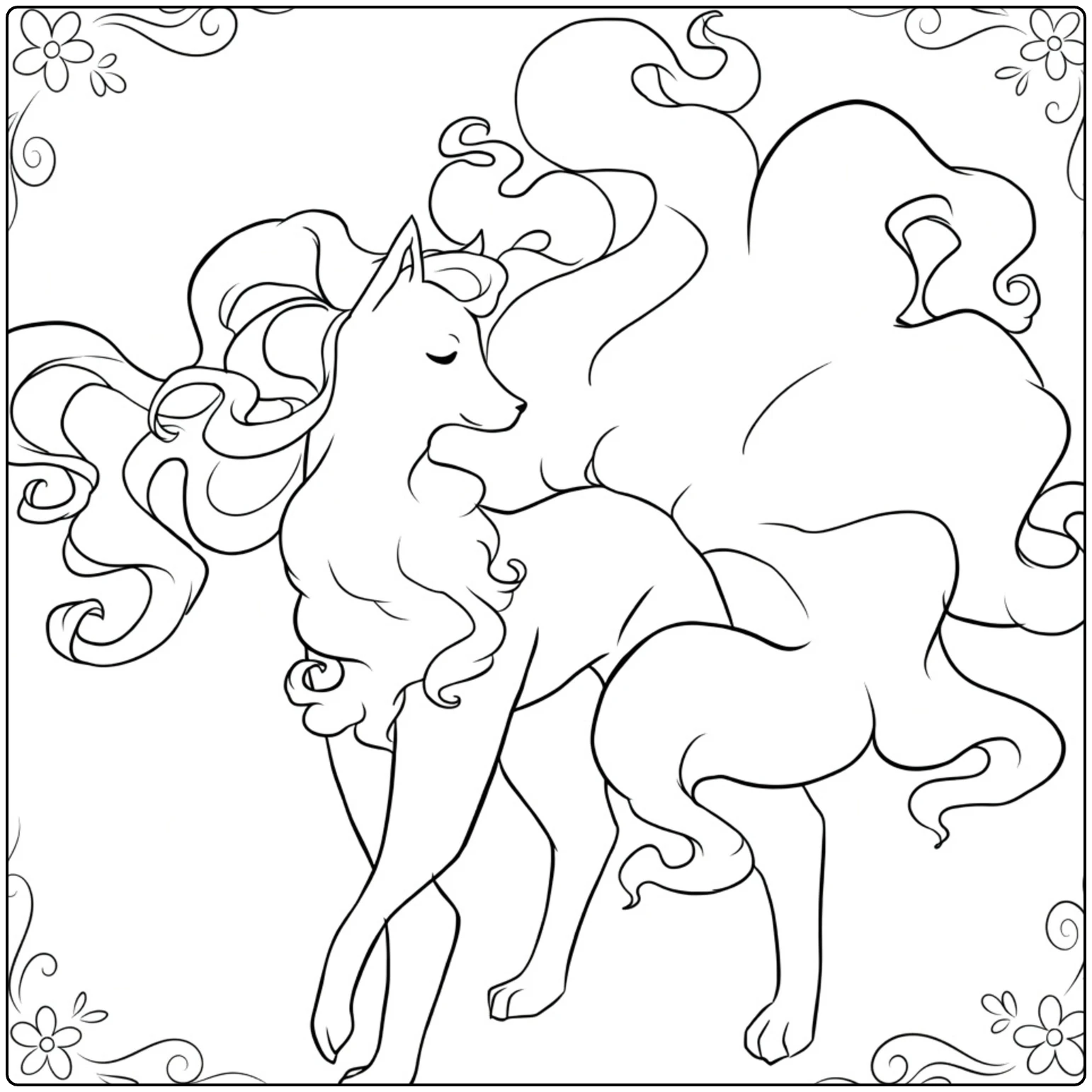 Alolan Ninetales Kleurplaat: elegante vossin met golvende staarten