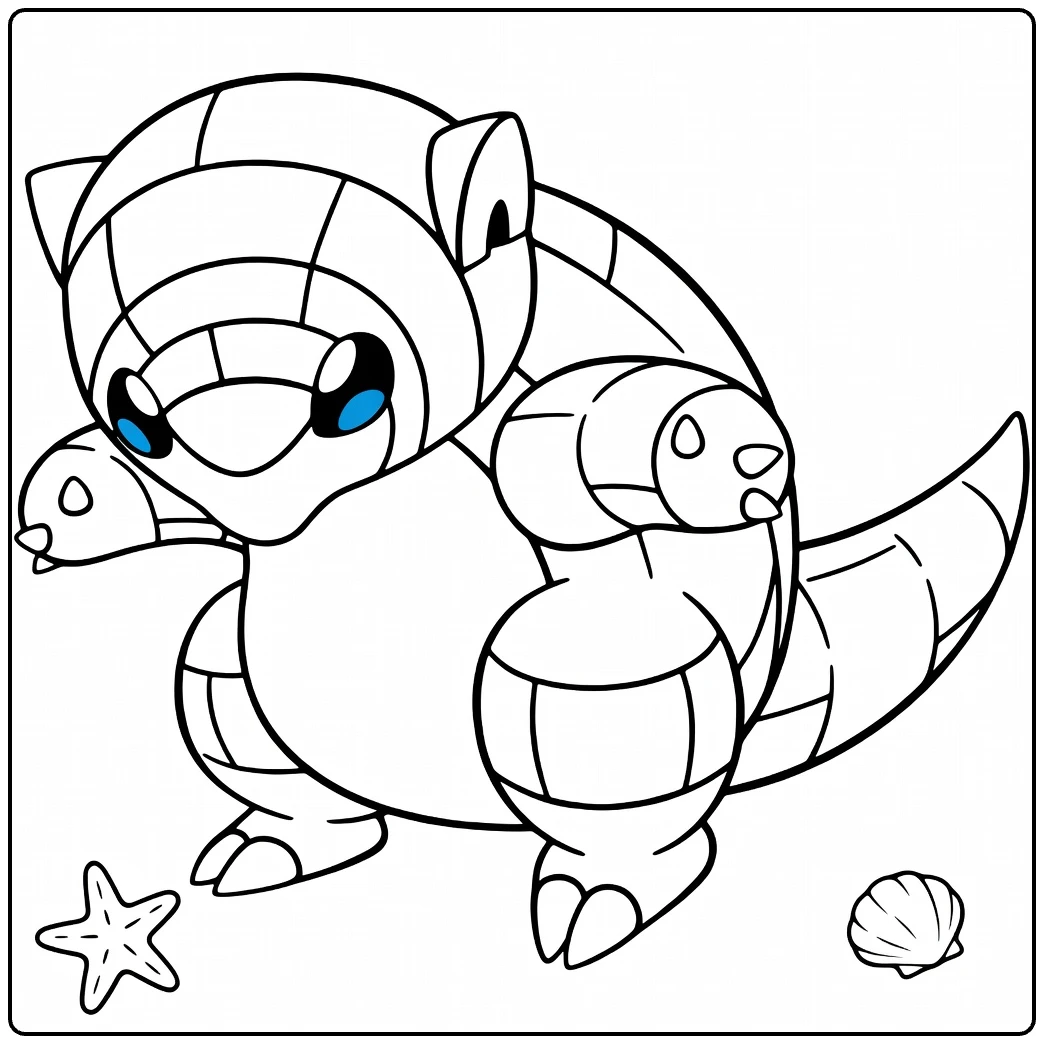 Alolan Sandshrew kleurplaat met zeester en schelp