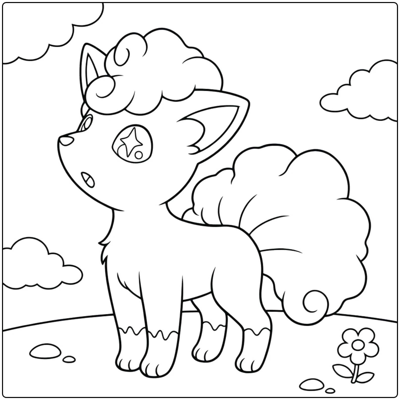 Alolan Vulpix kleurplaat schattig vosje met wolken