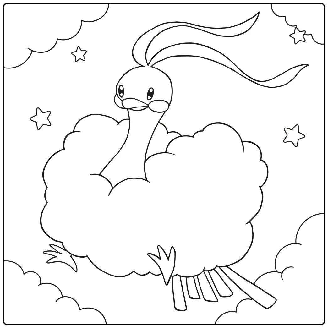 Altaria Kleurplaat: Pokémon in wolken en sterren