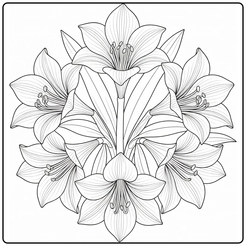 Amaryllis kleurplaat met bloemen in cirkelpatroon